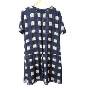 Tory Burch Erica Silk Blue Geometric print Drawstring mini dress, size SP